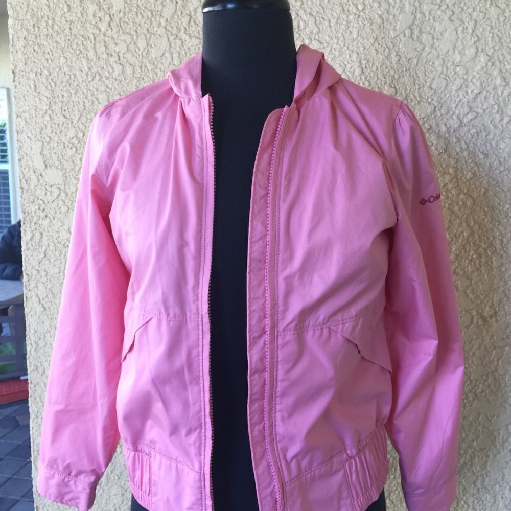 Columbia Pink Windbreaker Hoodie Girls Size 10/12 Lightweight Zip Jacket - Picture 2 of 8